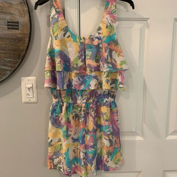 R19 Watercolor Silk Back Zip Romper sz S NEW - Picture 1 of 4